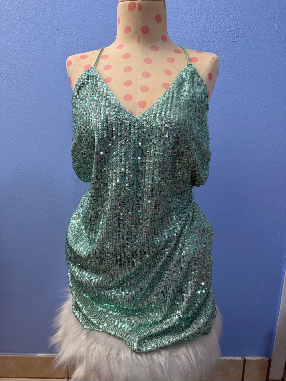 Mint Green Sequin Slip Dress